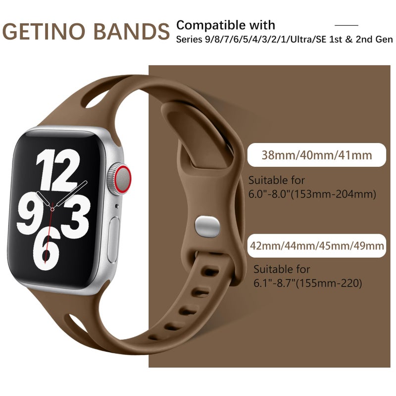 Getino Compatible with Apple Watch Band 40mm 38mm 41mm 42mm iWatch Series 11 10 9 8 7 6 5 4 3 2 1 SE for Women, Durable Soft Silicone Thin Slim Sport Watch Bands, Black/Dark Brown/Starlight/Milk Tea - Image 3