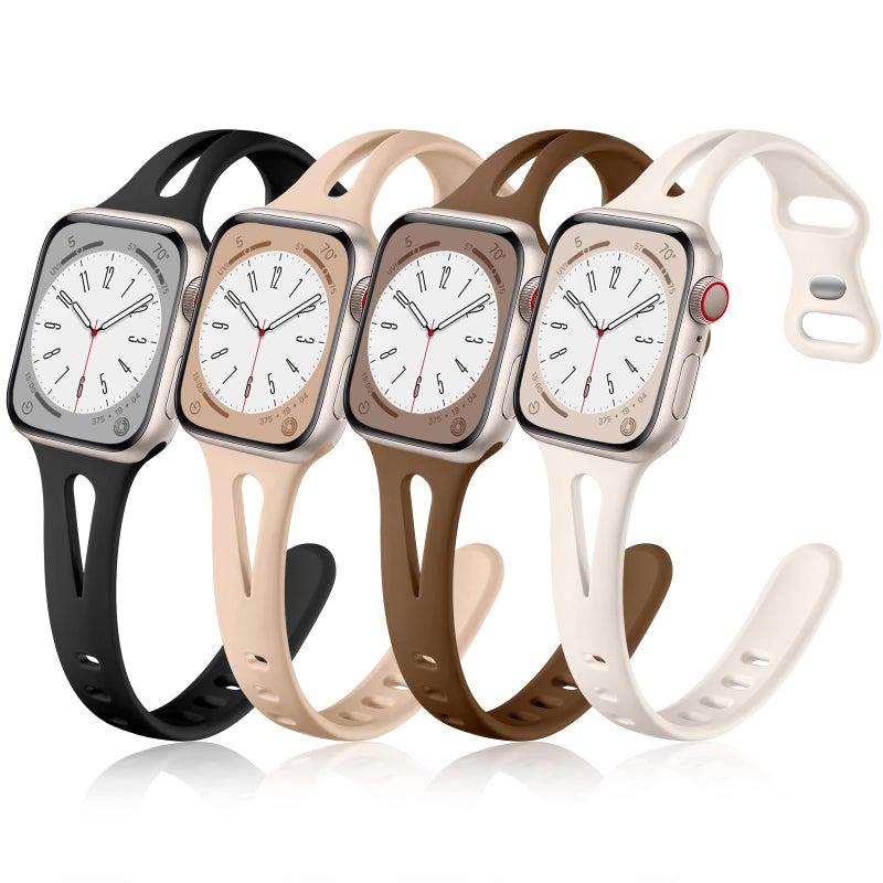 Getino Compatible with Apple Watch Band 40mm 38mm 41mm 42mm iWatch Series 11 10 9 8 7 6 5 4 3 2 1 SE for Women, Durable Soft Silicone Thin Slim Sport Watch Bands, Black/Dark Brown/Starlight/Milk Tea - Image 1