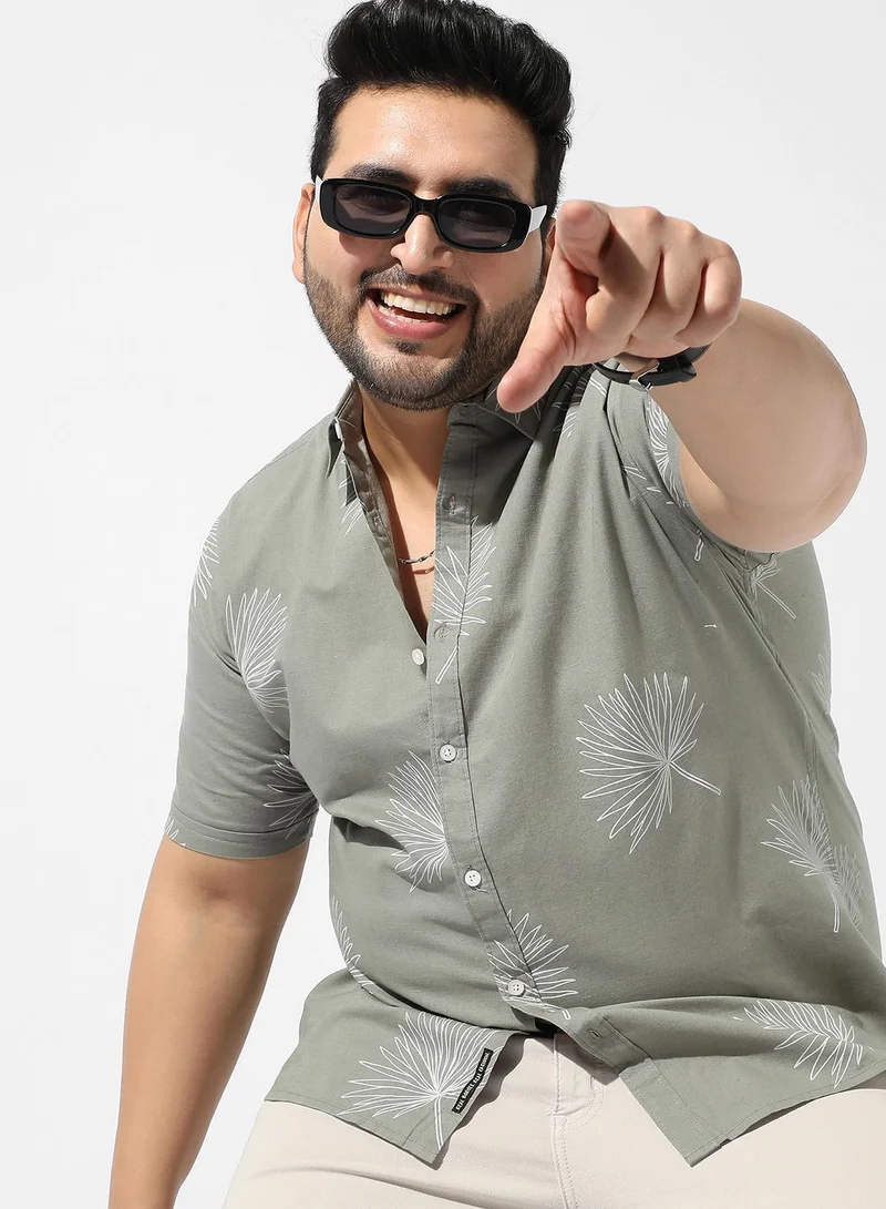 Instafab Plus Men's Sage Green Printed Regular Fit Casual Shirt