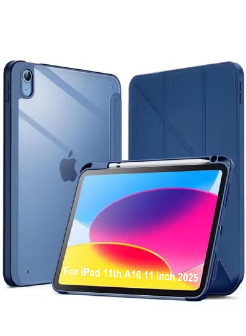 روك بو حافظة لجهاز iPad A16 11th 11inch 2025 حافظة لجهاز iPad 10th 10.9inch 2022 غطاء خلفي شفاف شفاف مع حامل قلم رصاص وغطاء حافظة مع خاصية السكون/التنشيط التلقائي - Image 1