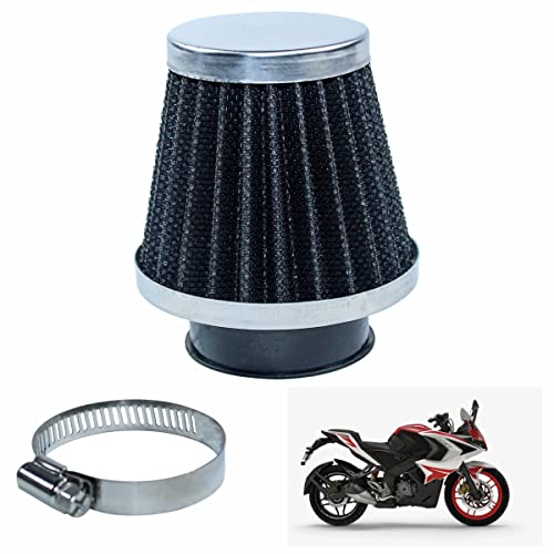 Asryd Motorcycle Air Filter Pods, Motorcycle Air Filter 42mm Round Tapered Clamp-on Pod Intake Filter Cleaner For Bajaj Pulsar RS 200 (Pack of 1), BLACK - Image 1