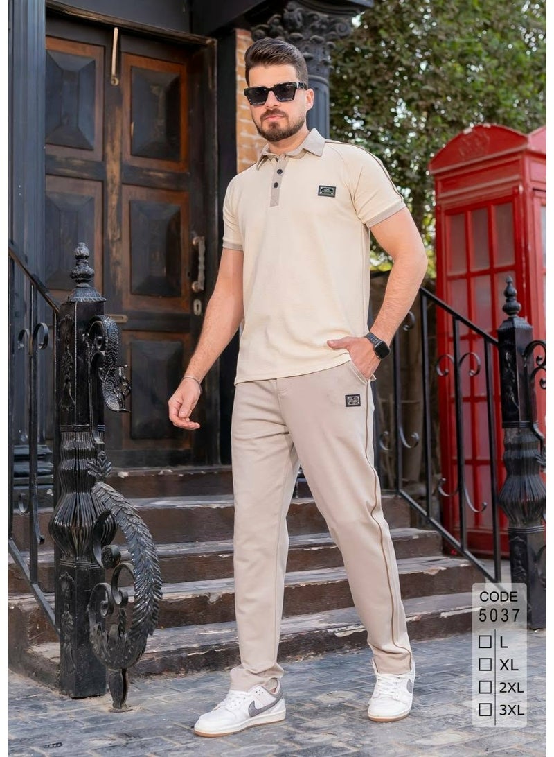 ترنج شبابي صيفي خروج قطن فاخر نقي 100% - تصميم أنيق وشيك لون بيج - مقاس XL - Image 1