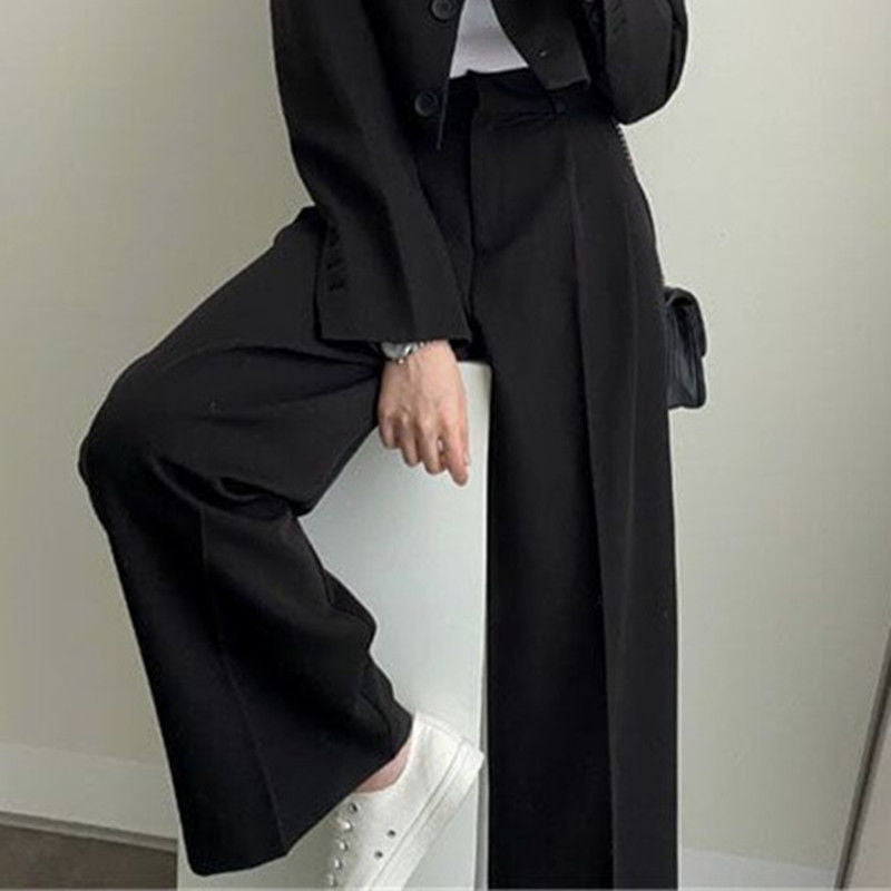 Korean Style Lapel Small Suit Long-Sleeved Short Jacket + High-Waisted Wide-Leg Floor-Length Suit Suit Female Stewardess Uniform - Image 1