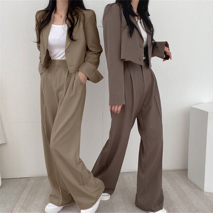Korean Style Lapel Small Suit Long-Sleeved Short Jacket + High-Waisted Wide-Leg Floor-Length Suit Suit Female Stewardess Uniform - Image 5