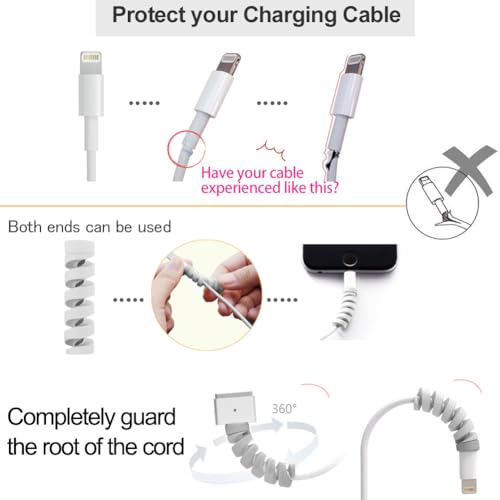 VIWIEU 36 PCS Charger Cable Protector for iPhone, Cord Protectors for Phone iPad Charging Cable with 2 Desk Cable Clips, Break-and-Bend-Resistant Cord Saver for MacBook, Laptop Accessory (Black/Gray) - Image 4