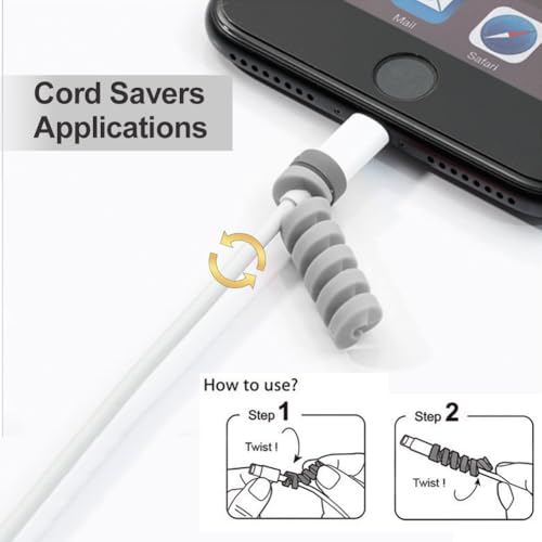 VIWIEU 36 PCS Charger Cable Protector for iPhone, Cord Protectors for Phone iPad Charging Cable with 2 Desk Cable Clips, Break-and-Bend-Resistant Cord Saver for MacBook, Laptop Accessory (Black/Gray) - Image 3