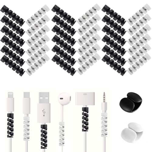 VIWIEU 36 PCS Charger Cable Protector for iPhone, Cord Protectors for Phone iPad Charging Cable with 2 Desk Cable Clips, Break-and-Bend-Resistant Cord Saver for MacBook, Laptop Accessory (Black/Gray) - Image 1