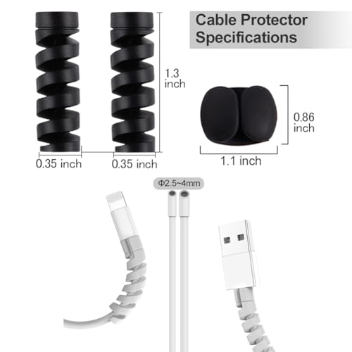 VIWIEU 36 PCS Charger Cable Protector for iPhone, Cord Protectors for Phone iPad Charging Cable with 2 Desk Cable Clips, Break-and-Bend-Resistant Cord Saver for MacBook, Laptop Accessory (Black/Gray) - Image 2