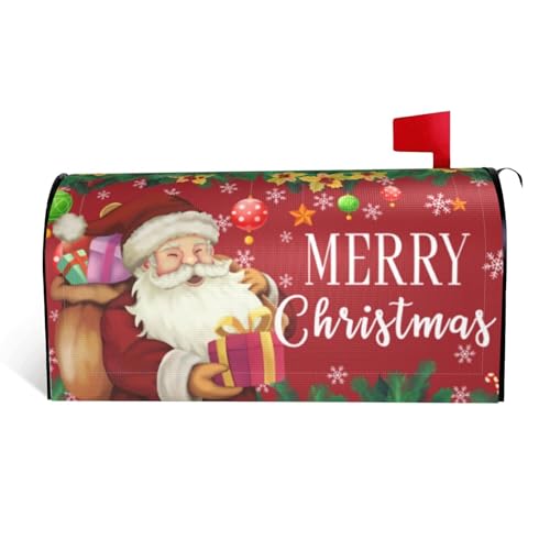 ARKUKT Merry Christmas Mailbox Cover Magnetic Xmas Santa Mailbox Wraps Post Letter Box Cover for Garden Yard Home Decor Standard Size 21" x 18" - Image 1