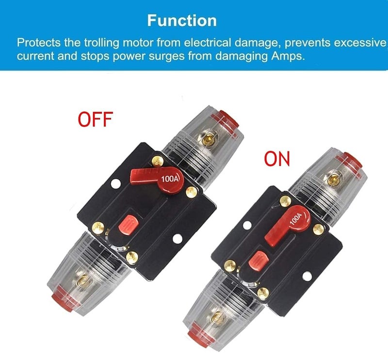HaveLovely 100A Manual Reset Circuit Breaker Fuse Holder, 12V-24V DC Waterproof Inline Fuse Protector for Automotive Car Audio System, Marine Boat, RV, Solar Inverter Overload Protection - Image 5
