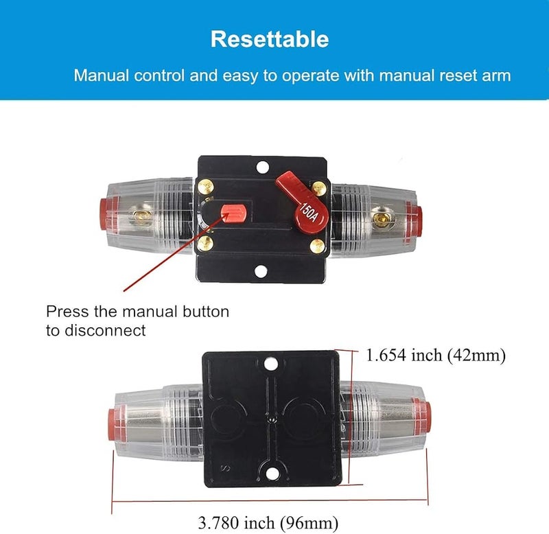 HaveLovely 100A Manual Reset Circuit Breaker Fuse Holder, 12V-24V DC Waterproof Inline Fuse Protector for Automotive Car Audio System, Marine Boat, RV, Solar Inverter Overload Protection - Image 4