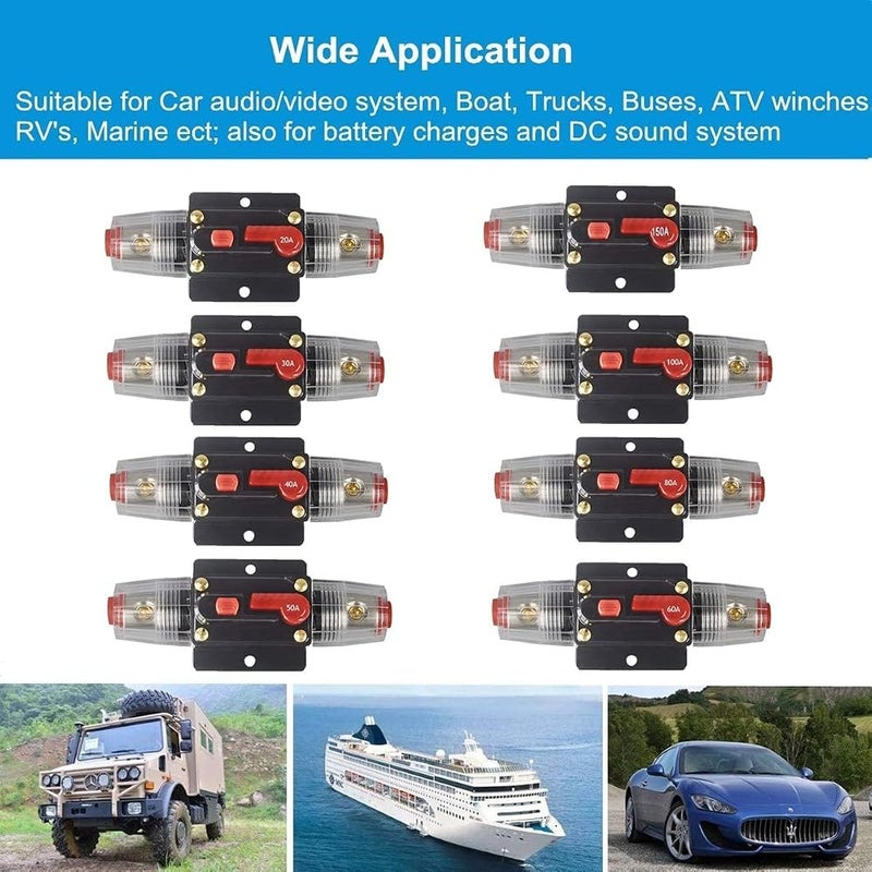 HaveLovely 100A Manual Reset Circuit Breaker Fuse Holder, 12V-24V DC Waterproof Inline Fuse Protector for Automotive Car Audio System, Marine Boat, RV, Solar Inverter Overload Protection - Image 2