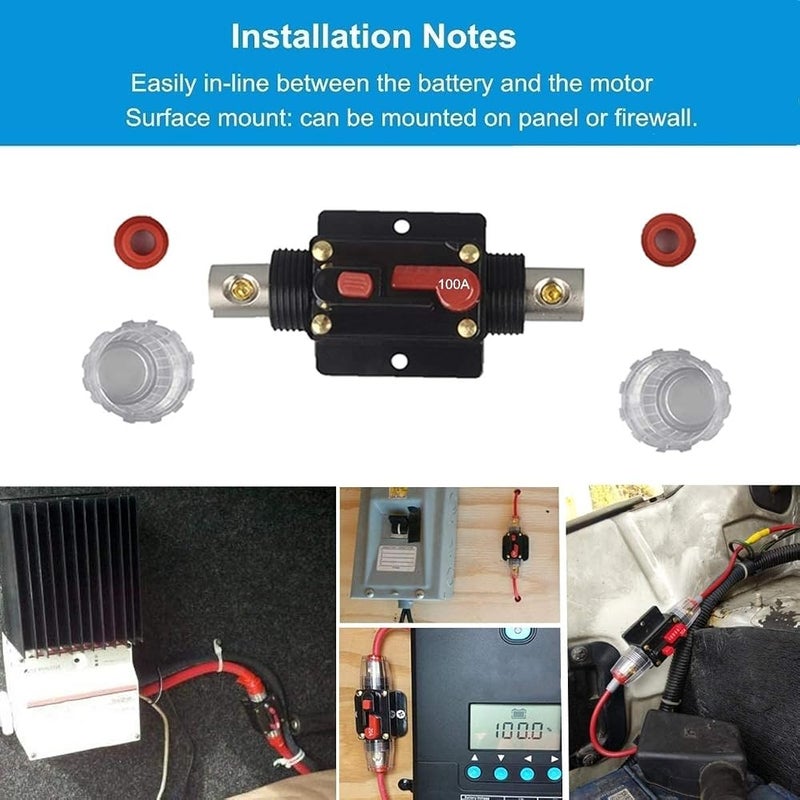 HaveLovely 100A Manual Reset Circuit Breaker Fuse Holder, 12V-24V DC Waterproof Inline Fuse Protector for Automotive Car Audio System, Marine Boat, RV, Solar Inverter Overload Protection - Image 3
