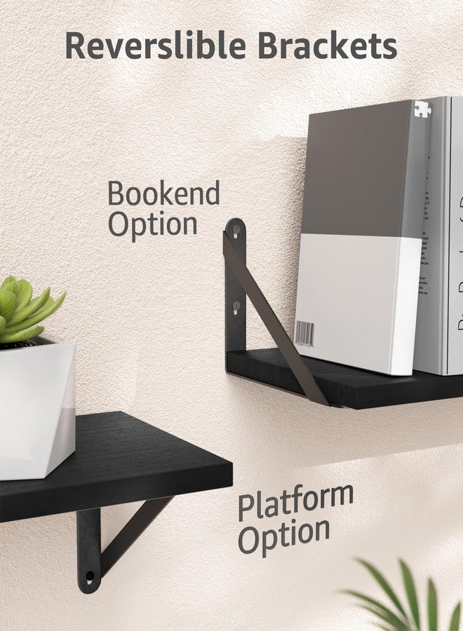 COCOYA Wall Shelves 7.3" Deep Set of 2, Solid Paulownia Wood Wider Longer Sturdy Easy to Install Wall Mounted Bookshelves Storage Shelves Bathroom Home Office Laundry Room Bedroom Organizer Black - Image 4