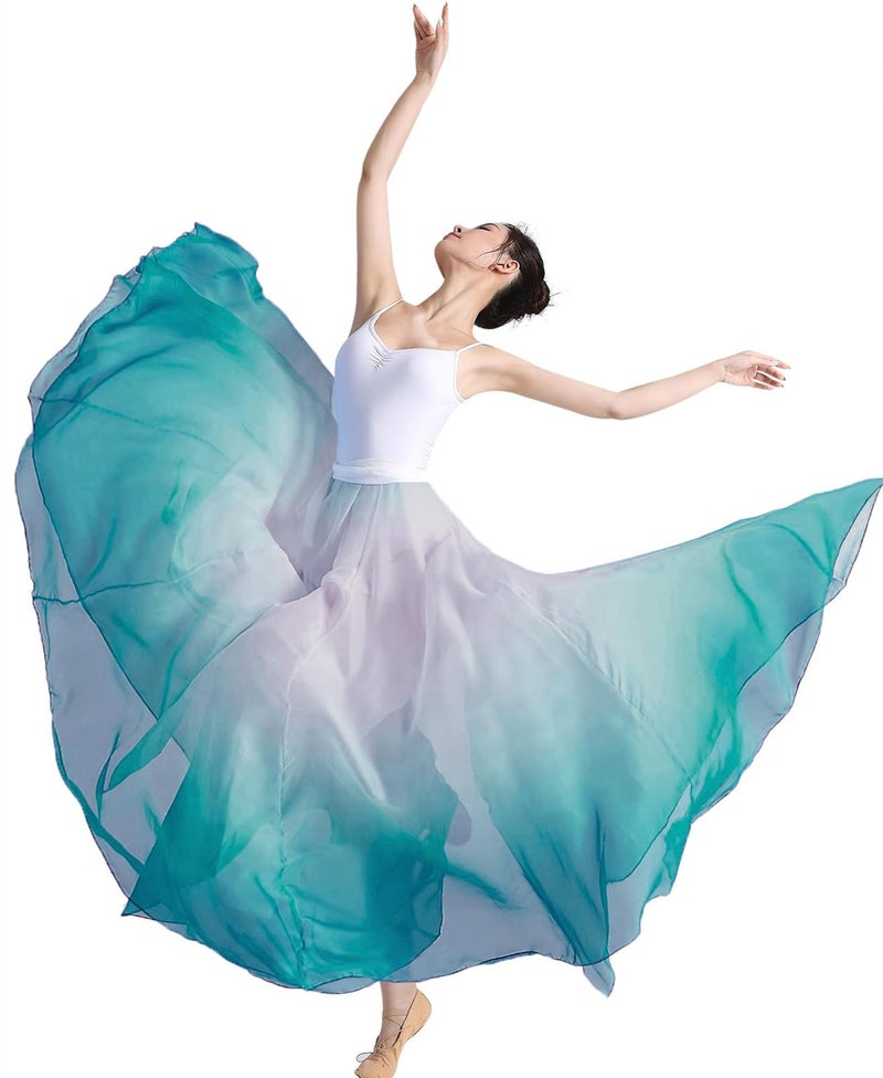 ORIDOOR 720 35" Long Women's Fairy Lyrical Dance Skirt Gradient Color Chiffon Swing Skirt Ballet Modren Dance Costume A Green - Image 2