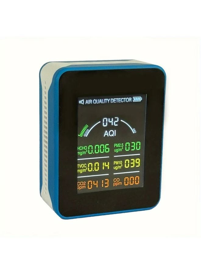Blue 7in1 Air Quality Monitor PM2 5 PM10 HCHO TVOC AQI CO CO2 Rechargeable Battery USB Powered Digital LCD Display - Image 1
