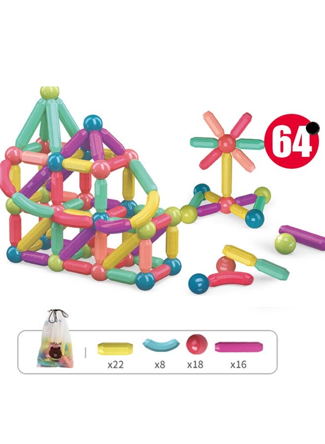 JINGYAN 64 Pieces Magnetic Building Sticks Blocks Toy  - Image 1