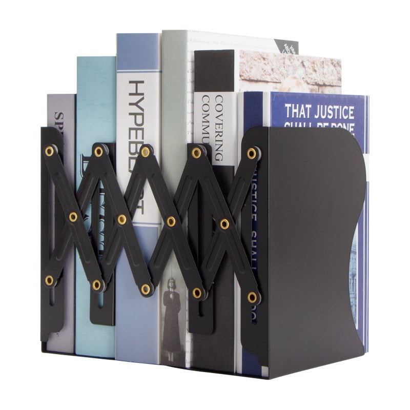 Aobopar Adjustable Book Ends Metal Bookends for Heavy Books Desk Book Holder for Shelves Book Organizer for Desk Suitable for Office Home and School Use Black