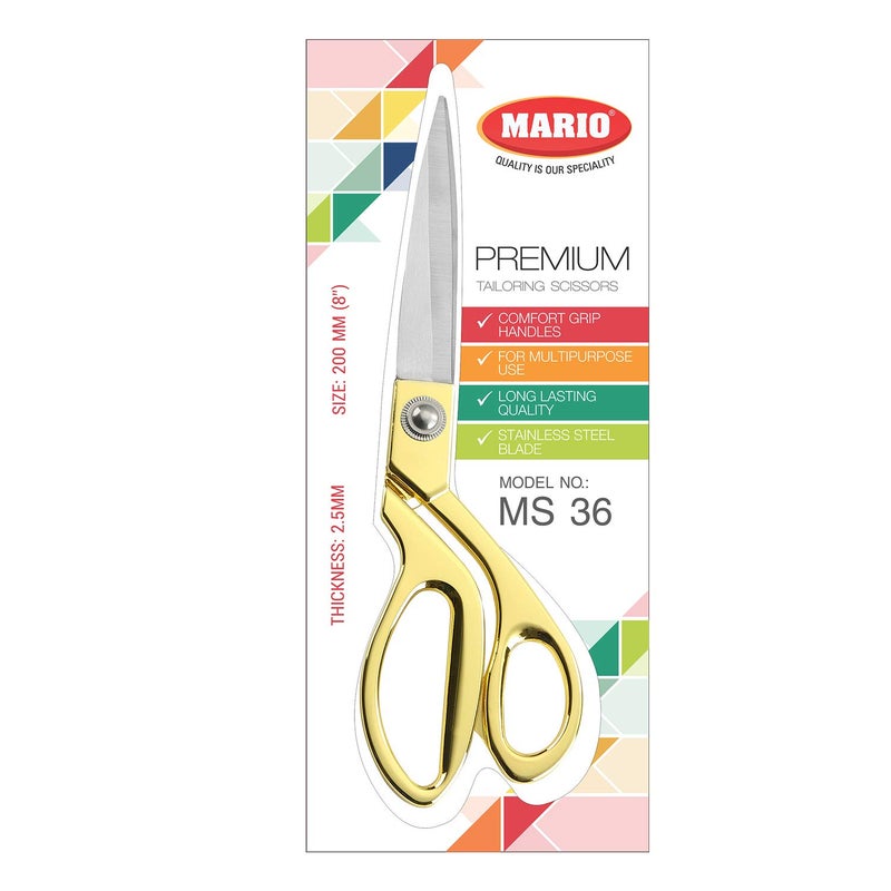 Mario Scissors for Sewing-Tailoring 8 inches - Gold Sharp Cloth Cutting Scissors, Comfortable Grip, Easy to Handel - Stainless Steel Blade Scissors - MS 36 - Image 3