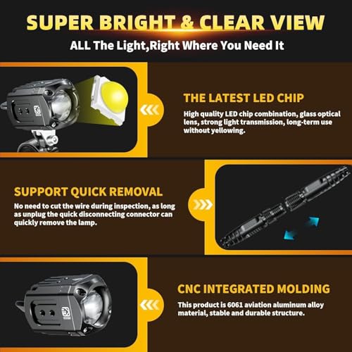 Kewig Motorcycle Auxiliary LED Light Kit Driving Spotlights White/Amber Fog Light with Mount Brackets Wire Harness Waterproof 60W Offroad Work Lights Compatible with Motorcycle J-eep Car Truck (Black) - Image 2