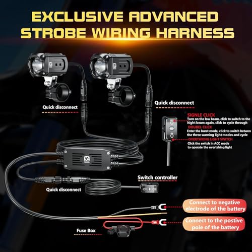 Kewig Motorcycle Auxiliary LED Light Kit Driving Spotlights White/Amber Fog Light with Mount Brackets Wire Harness Waterproof 60W Offroad Work Lights Compatible with Motorcycle J-eep Car Truck (Black) - Image 3