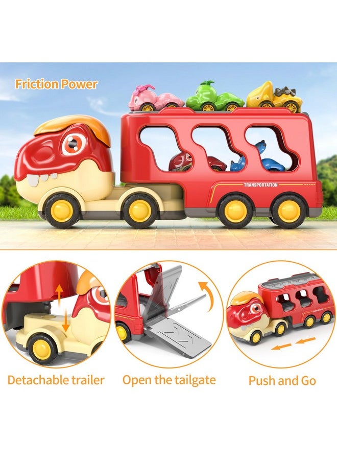 babyhome Dinosaur Truck Toys for Kids 3-5, Friction Power Transport Car Load 5 Cartoon Pull Back Dino Figures Vehicle, Toddler Carrier Truck Play Set, Birthday Gift for 3 4 5 6+ Year Old Boys and Girls  - Image 2
