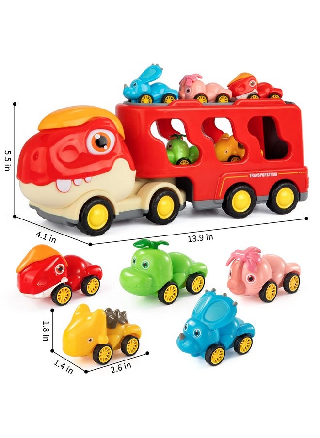 babyhome Dinosaur Truck Toys for Kids 3-5, Friction Power Transport Car Load 5 Cartoon Pull Back Dino Figures Vehicle, Toddler Carrier Truck Play Set, Birthday Gift for 3 4 5 6+ Year Old Boys and Girls  - Image 4