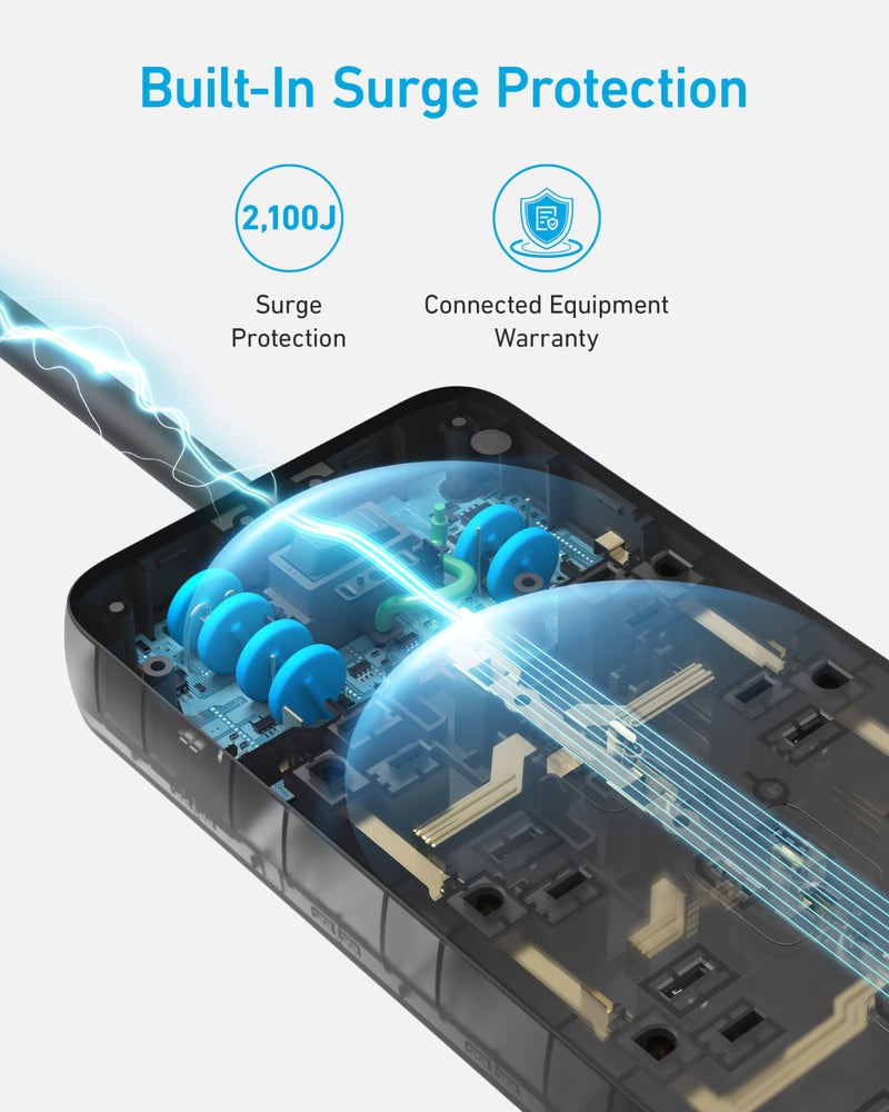Anker Power Strip with 3 USB Ports, Surge Protector (2100J-10ft), 12 Outlets, 2 USB-A Ports and 1 USB-C Port, Works with iPhone 16/16 Plus/16 Pro/16 Pro Max, for Home, Office, TUV Listed - Image 5
