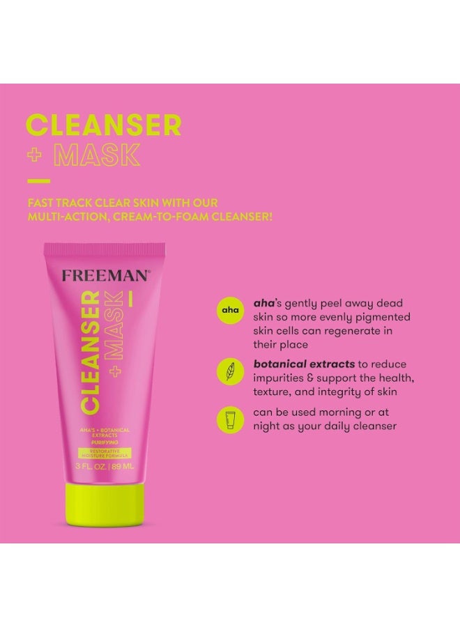 Freeman غسول فريمان + قناع، كريم مرطب ومنقي يتحول إلى رغوة لغسل الوجه، عناية بالبشرة متعددة الاستخدامات، غسول وجه وقناع وجه، قناع وجه بمستخلصات AHA والنباتات، 3 أونصة سائلة / 89 مل أنبوب، 1 قطعة - Image 5