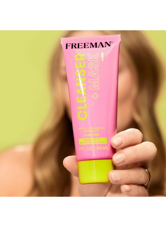 Freeman غسول فريمان + قناع، كريم مرطب ومنقي يتحول إلى رغوة لغسل الوجه، عناية بالبشرة متعددة الاستخدامات، غسول وجه وقناع وجه، قناع وجه بمستخلصات AHA والنباتات، 3 أونصة سائلة / 89 مل أنبوب، 1 قطعة - Image 3