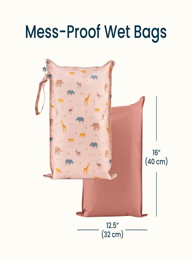 Tiny Twinkle Mess-proof Wet Bags 2 Pack Waterproof and Washable Bag for Travel storage, Stroller, Daycare, Baby Diapers, Yoga, Beach, Pool, Wet Toddler Swimsuits (Petite Safari) - Image 4
