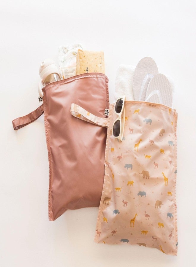 Tiny Twinkle Mess-proof Wet Bags 2 Pack Waterproof and Washable Bag for Travel storage, Stroller, Daycare, Baby Diapers, Yoga, Beach, Pool, Wet Toddler Swimsuits (Petite Safari) - Image 3