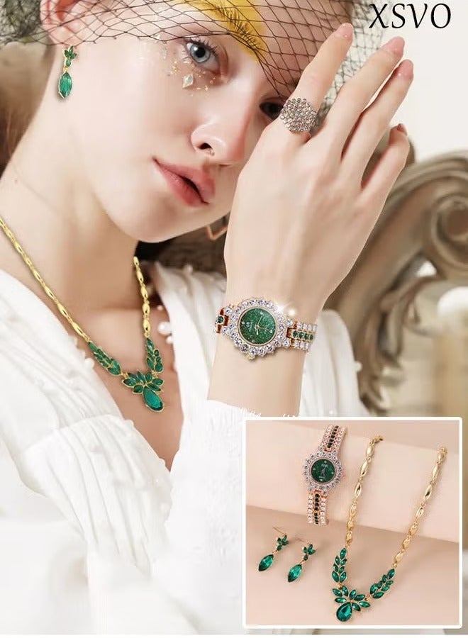 XSVO 3 in 1 Women's Necklace,Watch,earring Gift Set,Quartz Watch,Women Watch Business Gifts Unique Wristwatch,Holiday Gifts,Birthday Gifts - Image 2