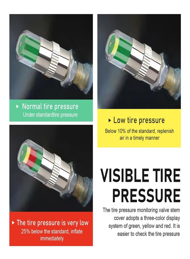 MOXRUQ 8 PCS Car Tire Pressure Monitor Valve Stem Caps, 2.4Bar 36PSI Tire Pressure Monitor Sensor Indicator, 3 Color Eye Alert Tire Pressure Monitor Valve Caps with Pressure Gauge, Fit for Most Cars - Image 3