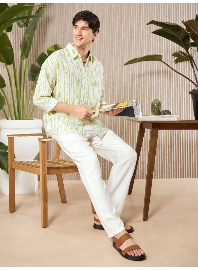 Beyoung Green Tie and Dye Printed Urban Shirt
