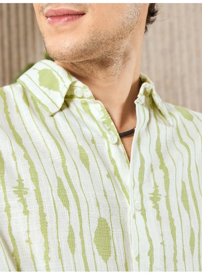 Beyoung Green Tie and Dye Printed Urban Shirt