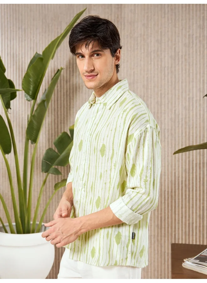 بيونغ Green Tie and Dye Printed Urban Shirt