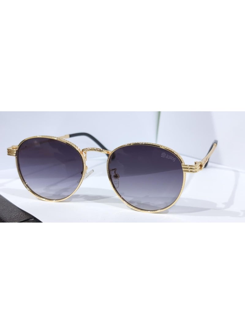 Aping AP2A383 C3 Textured Gold Round Sunglasses 46mm Purple Gradient