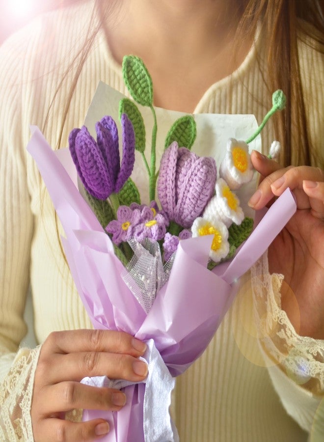 Aiouclay Tulips Crochet Flower Bouquet,Completed Knitted Flowers with Finished Exquisite Wrap,Handmade Artificial Flowers All-Occasion Gift for Wife Girlfriend Women Wedding, Birthday, Anniversary - Image 5