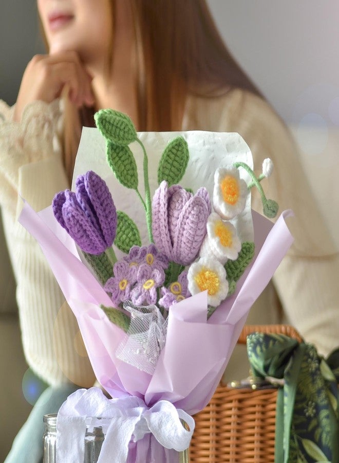 Aiouclay Tulips Crochet Flower Bouquet,Completed Knitted Flowers with Finished Exquisite Wrap,Handmade Artificial Flowers All-Occasion Gift for Wife Girlfriend Women Wedding, Birthday, Anniversary - Image 3