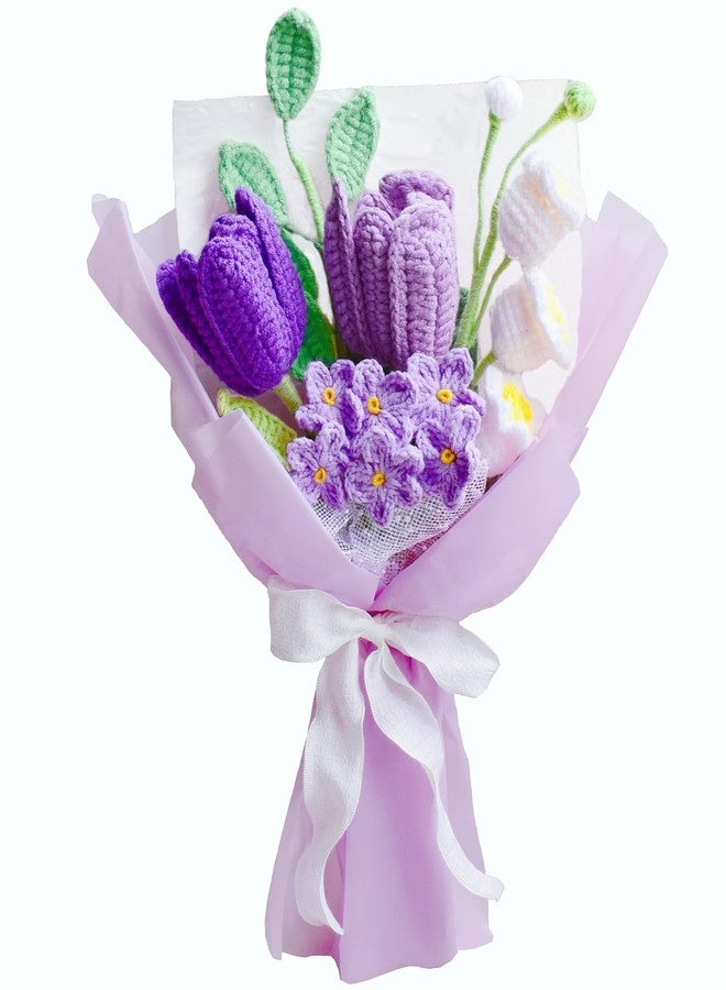 Aiouclay Tulips Crochet Flower Bouquet,Completed Knitted Flowers with Finished Exquisite Wrap,Handmade Artificial Flowers All-Occasion Gift for Wife Girlfriend Women Wedding, Birthday, Anniversary - Image 1