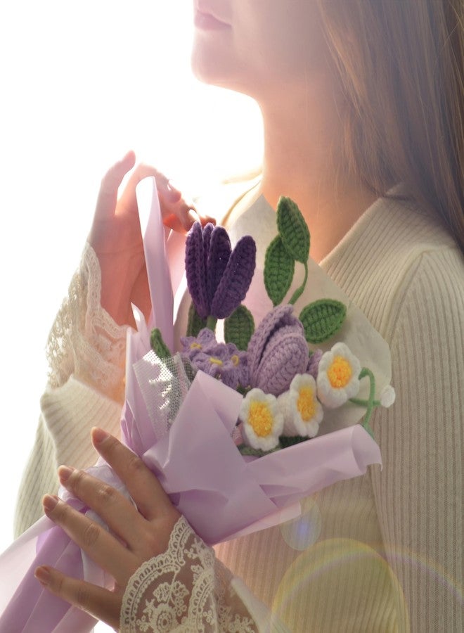 Aiouclay Tulips Crochet Flower Bouquet,Completed Knitted Flowers with Finished Exquisite Wrap,Handmade Artificial Flowers All-Occasion Gift for Wife Girlfriend Women Wedding, Birthday, Anniversary - Image 4