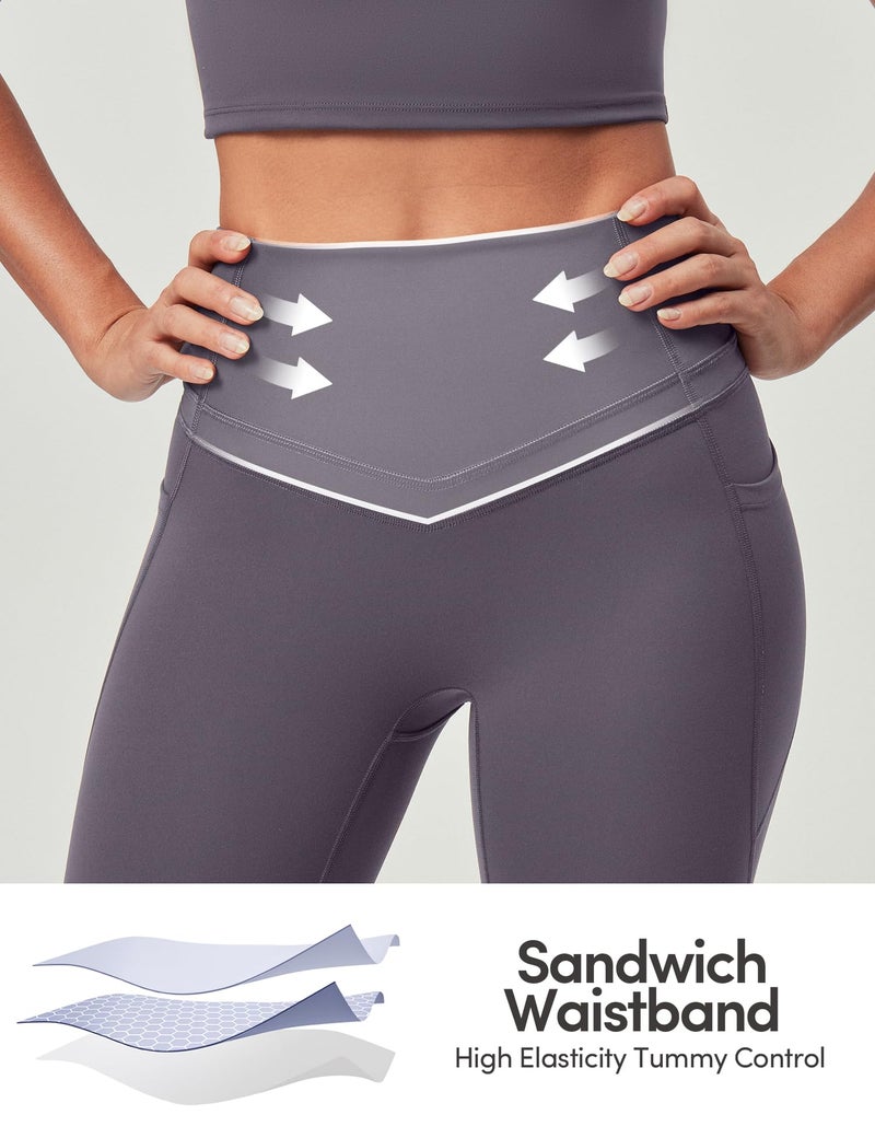 IUGA Compression Leggings with Pockets for Women Tummy Control Leggings No Front Seam Workout High Waist Yoga Pants,Iron Gray - Image 4