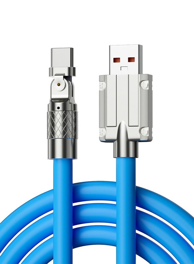 بيوينتي كابل شحن سريع من USB إلى C مع مؤشر شحن ، كابل شحن سريع دوار 180 درجة أقصى طاقة إخراج 120 واط ، موصل دوار مرن شحن أمان مطاطي سميك (للنوع C ، أزرق 2 متر) - Image 1