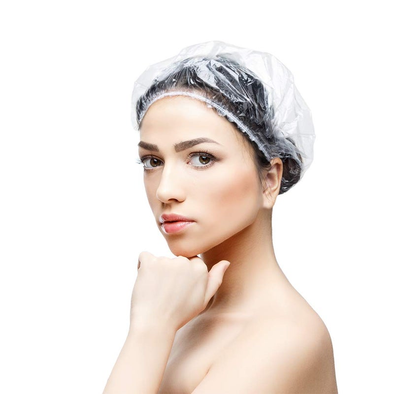 AIDIQIU 30pcs Disposable Shower Caps - Multi-Purpose Thickening Elastic Bath Cap Plastic Waterproof Clear Shower Cap Bath Shower Caps Women Spa,Men Hair Caps,Home Use,Hotel and Hair Salon, Travel.(Size 52CM) - Image 1