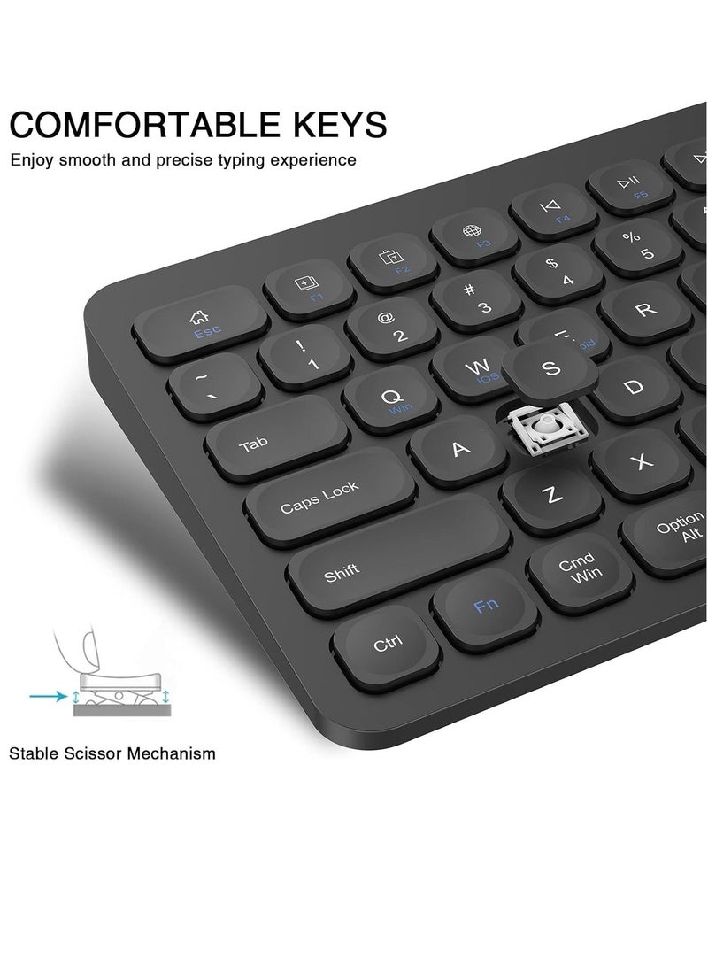 بوينت لوحة مفاتيح صغيرة - ثنائية الوضع PT380، صامتة (بلوتوث ولاسلكية)، متعددة الأجهزة (BT1، BT2، BT3، 2.4 جيجاهرتز) -10 أمتار، متوافقة مع أنظمة IOS/Windows/Android للتلفزيونات الذكية والأجهزة اللوحية (العربية/الإنجليزية) | أسود - Image 5