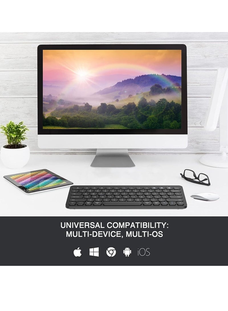 بوينت لوحة مفاتيح صغيرة - ثنائية الوضع PT380، صامتة (بلوتوث ولاسلكية)، متعددة الأجهزة (BT1، BT2، BT3، 2.4 جيجاهرتز) -10 أمتار، متوافقة مع أنظمة IOS/Windows/Android للتلفزيونات الذكية والأجهزة اللوحية (العربية/الإنجليزية) | أسود - Image 4