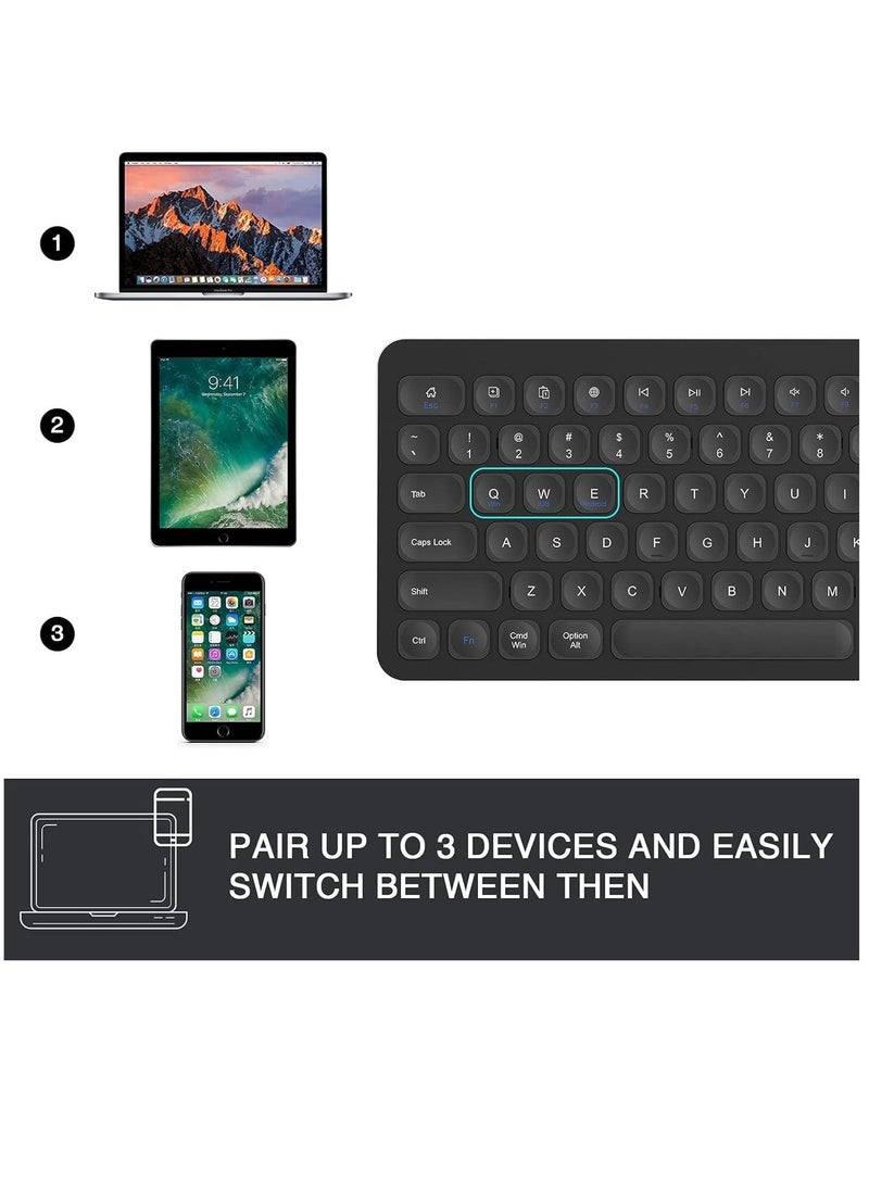 بوينت لوحة مفاتيح صغيرة - ثنائية الوضع PT380، صامتة (بلوتوث ولاسلكية)، متعددة الأجهزة (BT1، BT2، BT3، 2.4 جيجاهرتز) -10 أمتار، متوافقة مع أنظمة IOS/Windows/Android للتلفزيونات الذكية والأجهزة اللوحية (العربية/الإنجليزية) | أسود - Image 2
