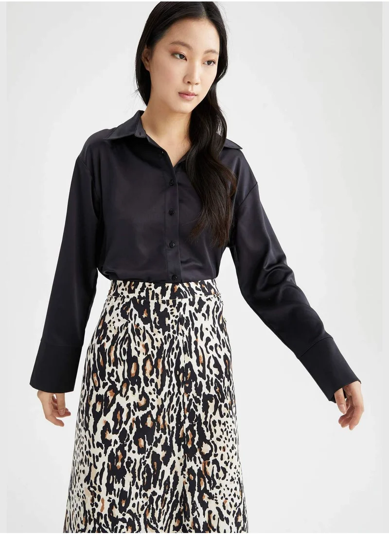 DeFacto Long Sleeve Satin Crop Shirt