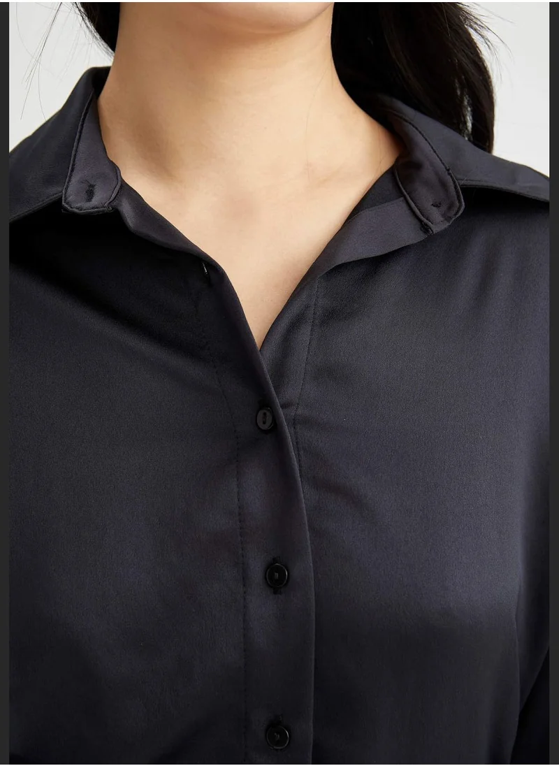 DeFacto Long Sleeve Satin Crop Shirt